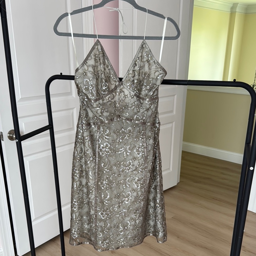 Express Silver Sleeveless Sundress with Plunge Neckline